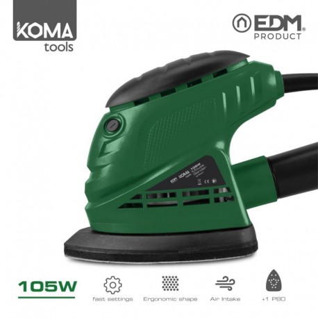 KOMA tools Lixadora Tipo Mouse 105 W, Base Plástico, 2 m Cabo, 12000 RPM, Tubo para Pó e 1 Papel de Lixa Incluído - 8425998087079