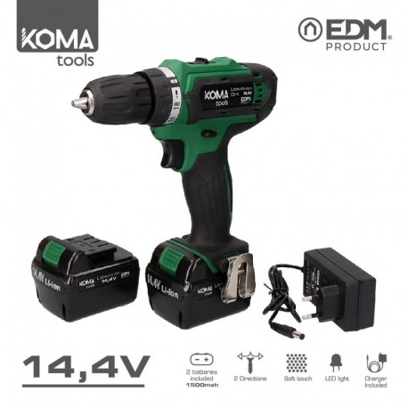 KOMA tools Berbequim Aparafusador de Bateria 14.4 V 1.500 mAh 0-700 RPM LED com 2 Bateria(s) e Carregador Incluído - 8425998087031