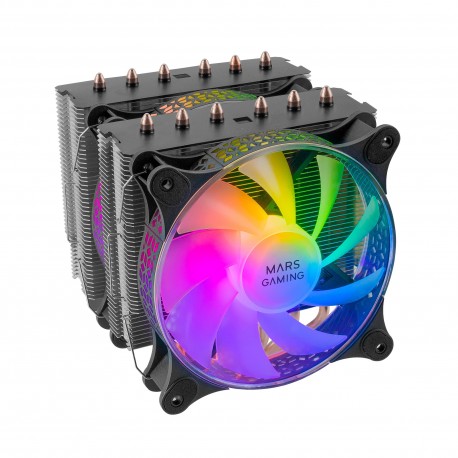 Cooler MARS GAMING MCPU-XT CPU COOLER. DUAL TOWER. 2X 12CM PWM ARGB FAN. 6X HEATPIPE. 300W. BLACK - 8435693102649