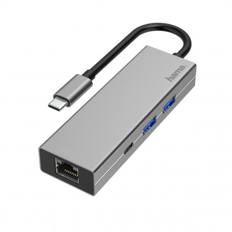 Hub HAMA USB-C Multiportas. 4 Ports. 2 X USB-A. USB-C. LAN/Ethernet.Aluminio - 200108 - 4047443436801