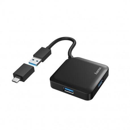 HUB USB HAMA 4 Portas. USB 3.2 Gen1. 5 Gbit/s.  C/adaptador  USB-C Incluido- 200116 - 4047443436887
