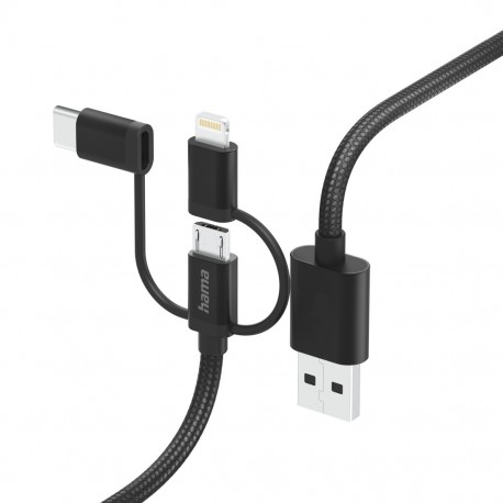 Cabo HAMA 3in1 Micri USB +USB-C +LTG. 1.5m.preto - 4047443486141