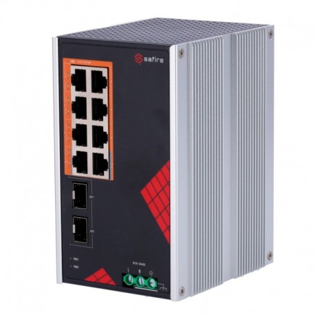 Safire SF-SWI1008HIPOE-GF-AC-130-DIN Switch Safire de Alimentaçao AC industrial 90~264V 8 portas Gigabit + 2 SFPs Gigabit - 8435325476421