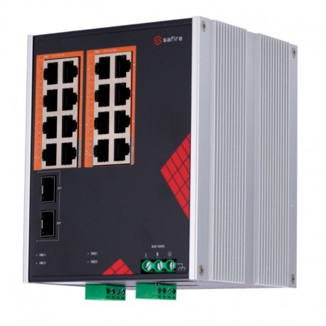 Safire SF-SWI1816HIPOE-GF-AC-260-DIN Switch Safire de Alimentaçao AC industrial 90~264V 16 portas Gigabit + 2 SFPs Gigabit - 8435325476445